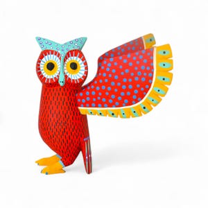 9.00" Owl Figures,Alebrije Owl,Purple Owl,Red Owl,Medium Figures,Wooden Alebrije,Wood Owl,Handmade Owl,Wood Carving,Folk Art