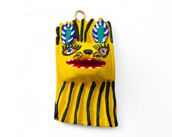 2.20" Lion Mask Figures,Alebrije Mask,Yellow Mask,Small Lion Mask,Wooden Alebrije,Wood Mask,Handmade Mask,Wood Carving,Folk Art