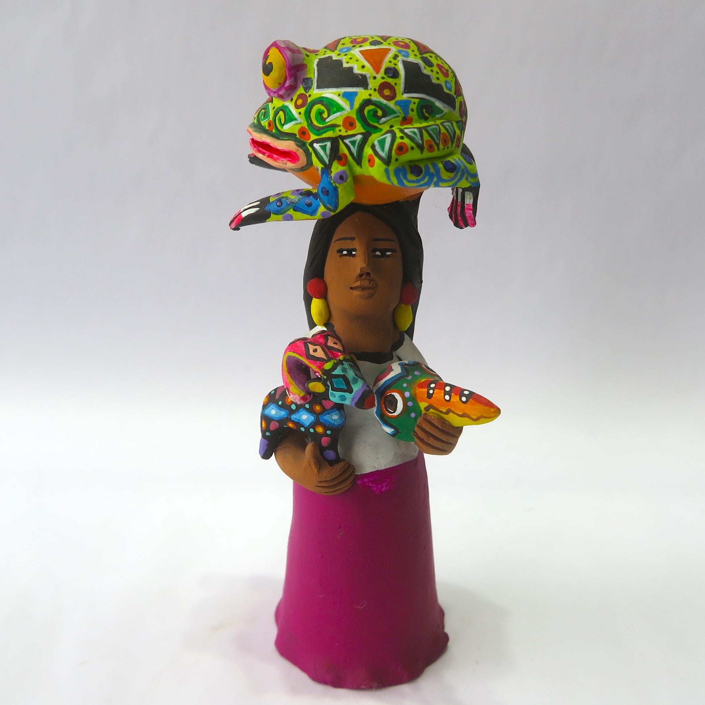 Josefina Aguilar Oaxaca Clay Lady With Alebrijes Figurine Mexican