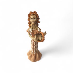 Clay Catrina,Catrina Figures,Mexican Catrina,Skeleton Woman,Catrina with Flowers,Catrina with Fruit,Handmade Catrina,Mexican Mythology