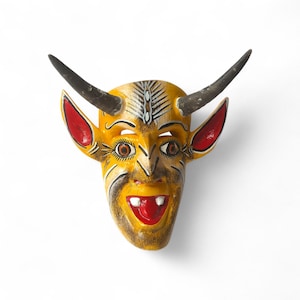 10.10" Devil Mask,Devil Figures,Alebrije Mask,Yellow Mask,Small Devil Mask,Wood Mask,Handmade Mask,Wood Carving,Folk Art