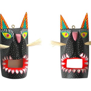 Handgjord Oaxacan Alebrije-mask, färgglad träsnideri, folkkonst bild 6