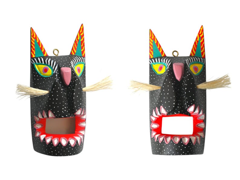 Handgjord Oaxacan Alebrije-mask, färgglad träsnideri, folkkonst bild 6
