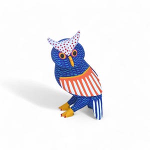 Made in Oaxaca Blue Owl Wood Carving Cool Alebrije Figurine Mexican Folk Art