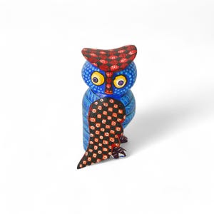 4" Tall Made in Oaxaca by Antonio Diaz Signed Owl Wood Carving Cool Alebrije Figurine Mexican Folk Art