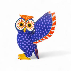 8.00" Owl Figures,Alebrije Owl,Purple Owl,Medium Owl,Medium Figures,Wooden Alebrije,Wood Owl,Handmade Owl,Wood Carving,Folk Art