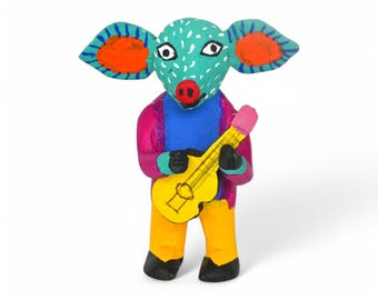 2.60" Oaxaca Musician Alebrije, Hand Carved Wood Folk