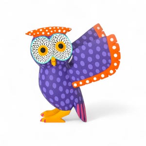 7.50" Owl Figures,Alebrije Owl,Purple Owl,Medium Owl,Medium Figures,Wooden Alebrije,Wood Owl,Handmade Owl,Wood Carving,Folk Art