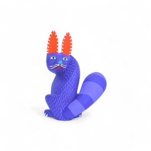 6.5&quot; Made in Oaxaca Purple Fox Wood Carving Cool Alebrije Figurine Mexican Folk Art