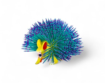5.50" Wood Carving Porcupine, Alebrije Porcupine, Colorful Porcupine, Wooden Alebrije, Wood Porcupine, Wooden Figure, Antonio Diaz