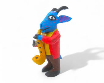 2.60" Oaxaca Musician Alebrije, Hand Carved Wood Folk