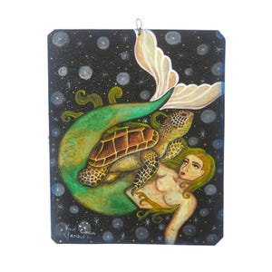 Mermaid Painting,Mermaid,Mermaid with Turtle,Mermaid in the Stars,Mexican Culture,Nahual Woman,Mythological Being,Wall Paint
