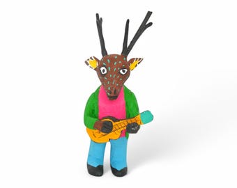 2.60" Oaxaca Musician Alebrije, Hand Carved Wood Folk