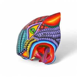 4.60&quot; Jaguar Head Figures,Alebrije Jaguar Head,Colorful Jaguar,Small Figures,Wooden Alebrije,Handmade Jaguar Head,Wood Carving,Folk Art