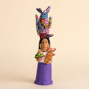 9.00" Oaxacan Clay Doll by Josefina Aguilar, Handmade Mexican Folk Art