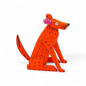 3.60&quot; Dog Figures,Alebrije Dog,Orange Dog,Small Dog,Small Figures,Wooden Alebrije,Wood Dog,Handmade Dog,Wood Carving,Folk Art