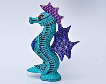 7.50" Hand Painted Oaxacan Sea Horse Alebrije, Intricate Grecas & Geometric Patterns