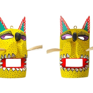 Handgjord Oaxacan Alebrije-mask, färgglad träsnideri, folkkonst bild 2