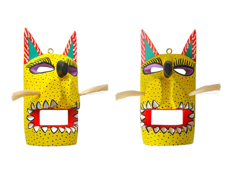Handgjord Oaxacan Alebrije-mask, färgglad träsnideri, folkkonst bild 2