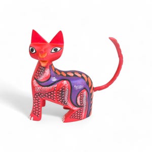 3.9” Antonio Diaz Oaxaca Wood Carving Cat Alebrije Figurine Mexican Folk Art