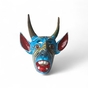 12.00" Devil Mask, Devil Figures, Alebrije Mask, Blue Mask, Small Devil Mask, Wood Mask, Handmade Mask, Wood Carving, Folk Art
