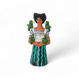 5.50" Oaxacan Frida Kahlo Clay Doll by Concepcion Aguilar, Handmade Mexican Art