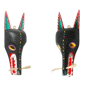 Handgjord Oaxacan Alebrije-mask, färgglad träsnideri, folkkonst bild 4