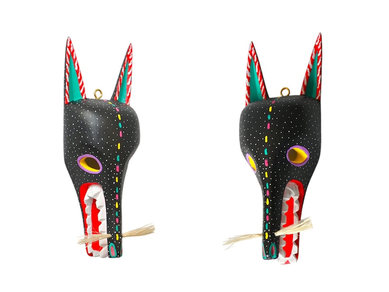 Handgjord Oaxacan Alebrije-mask, färgglad träsnideri, folkkonst bild 4