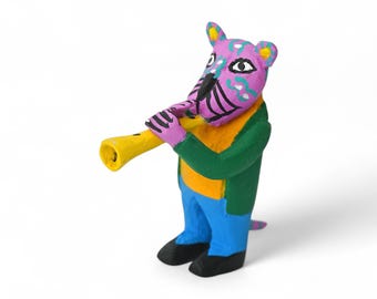 2.60" Oaxaca Musician Alebrije, Hand Carved Wood Folk