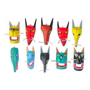 Handgjord Oaxacan Alebrije-mask, färgglad träsnideri, folkkonst bild 1