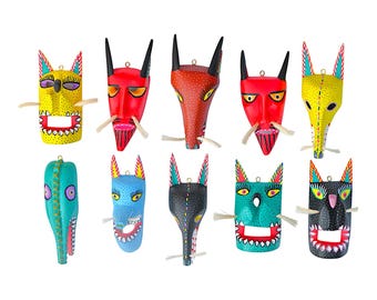 Mask Figures,Alebrije Mask,Colorful Mask,Small Mask,Small Mask,Wooden Alebrije,Wood Mask,Handmade Mask,Wood Carving,Folk Art