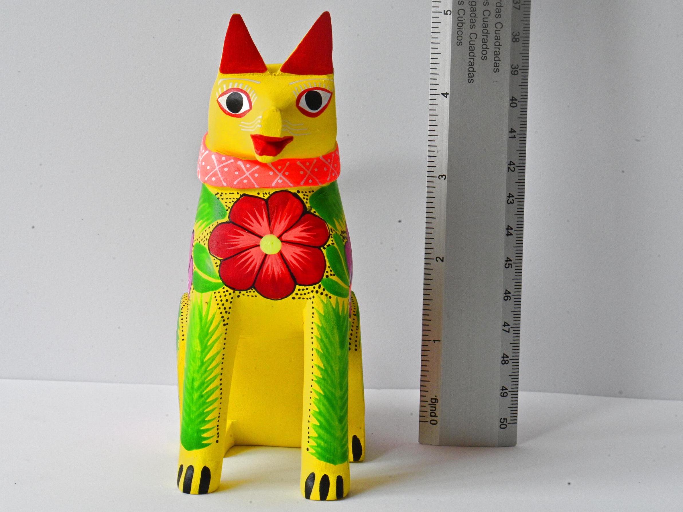 5インチ オアハカ製 木彫り 黄色い猫の置物 メキシコ民芸品 - Etsy 日本