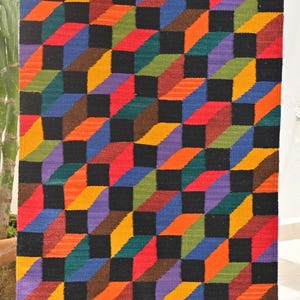 Zapotec Rug,Oaxaca Rugs,Cube Design,Original Rugs,Wool Rug,Unique Rugs,Large Rug,Natural Wool,Made in Mexico
