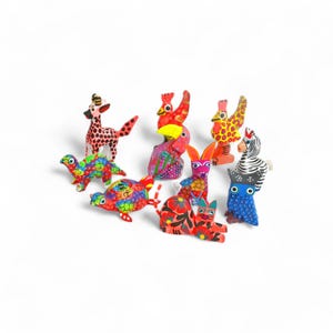 Set 10 Alebrijes,Mini Alebrijes,Alebrijes GroupMini Figures,Wooden Alebrije,Handmade Cricket,Wooden Figure,Wood Carving,Folk Art