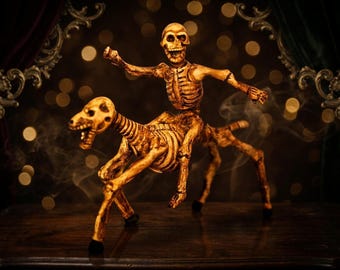 9x8" Oaxacan Skeleton Horseman Clay Doll by José Juan Aguilar, Handmade Mexican Folk Art