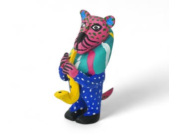 2.60" Oaxaca Musician Alebrije, Hand Carved Wood Folk