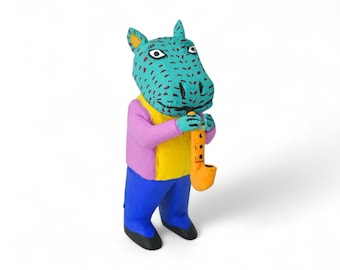 2.60" Oaxaca Musician Alebrije, Hand Carved Wood Folk