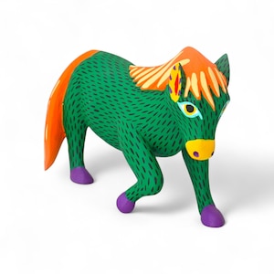 8.50&quot; Pony Figures,Alebrije Pony,Green Pony,Small Pony,Small Figures,Wooden Alebrije,Wood Pony,Handmade Pony,Wood Carving,Folk Art