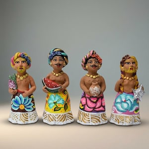 4.75" Oaxacan Muxe Clay Doll by Fran Garcia Vazquez, Handmade Mexican Folk Art