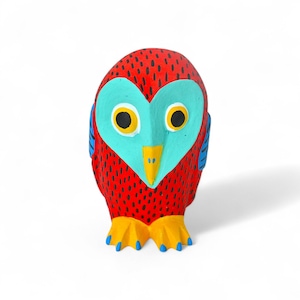 3.70&quot; Owl Figures,Alebrije Owl,Red Owl,Small Owl,Small Figures,Wooden Alebrije,Wood Owl,Handmade Owl,Wood Carving,Folk Art