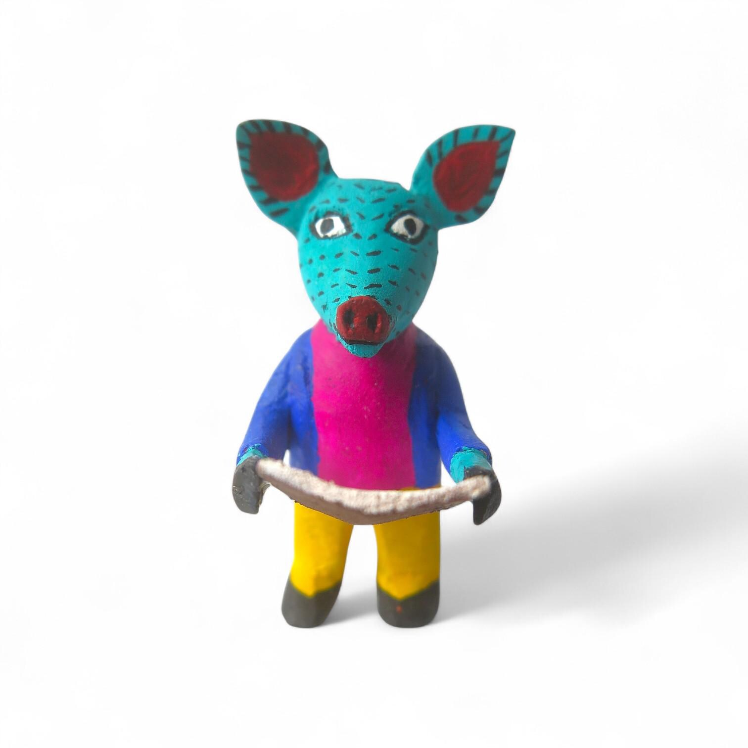 3.50" Pig with Book,Pig Figures,Book,Motivational Phrases,Small Pig,Wood Pig,Handmade Pig,Alebrije with Book,FolkArt