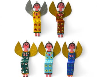 5.7&quot; Angel Oaxaca Wood Carving Figurine Mexican Folk Art