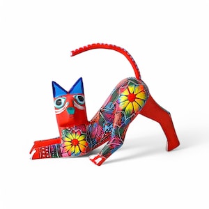 6&quot; Cat Figures,Alebrije Cat,Blue Cat,Small Cat,Small Figures,Wooden Alebrije,Wood Cat,Handmade Cat,Wood Carving,Folk Art