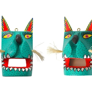 Handgjord Oaxacan Alebrije-mask, färgglad träsnideri, folkkonst bild 5