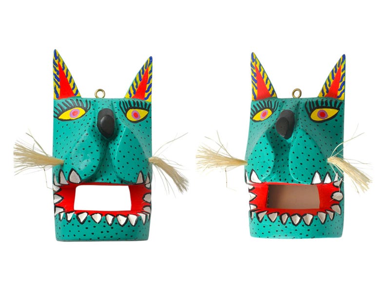 Handgjord Oaxacan Alebrije-mask, färgglad träsnideri, folkkonst bild 5