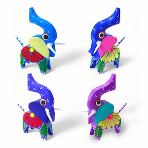 2.68&quot; Elephant Figures,Alebrije Elephant,Mini Elephant,Mini Figures,WoodenAlebrije,Wood Elephant,Handmade Elephant,Wooden Figure,WoodCarving
