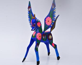 12.00" Hand Painted Oaxacan Pegasus Alebrije, Floral Mexican Wood Folk Art