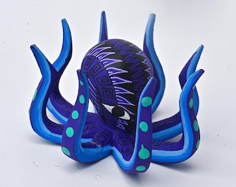 3.25" Hand Painted Oaxacan Octopus Alebrije, Intricate Grecas & Geometric Patterns