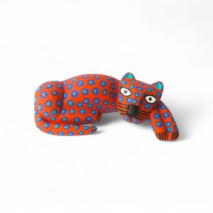 5.30&quot; Orange Jaguar Figures, Alebrije Jaguar, Small Figures, Wooden Alebrije, Wood Jaguar, Handmade Jaguar, Wood Carving, Reynaldo Santiago