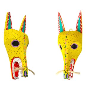 Handgjord Oaxacan Alebrije-mask, färgglad träsnideri, folkkonst bild 10